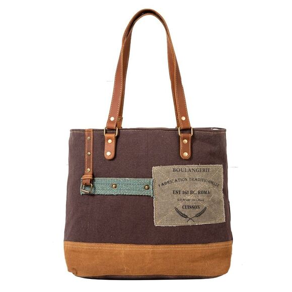 Myra Bag Handmade When Tote Bag Bag Upcycled Canvas & Cowhide Leather - Picture 1 of 8